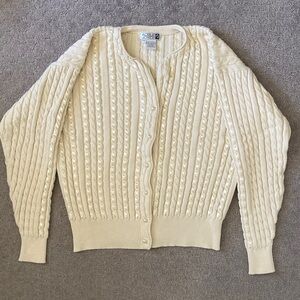 Vintage ADELE JOYCE cream cable-knit cardigan, Small.